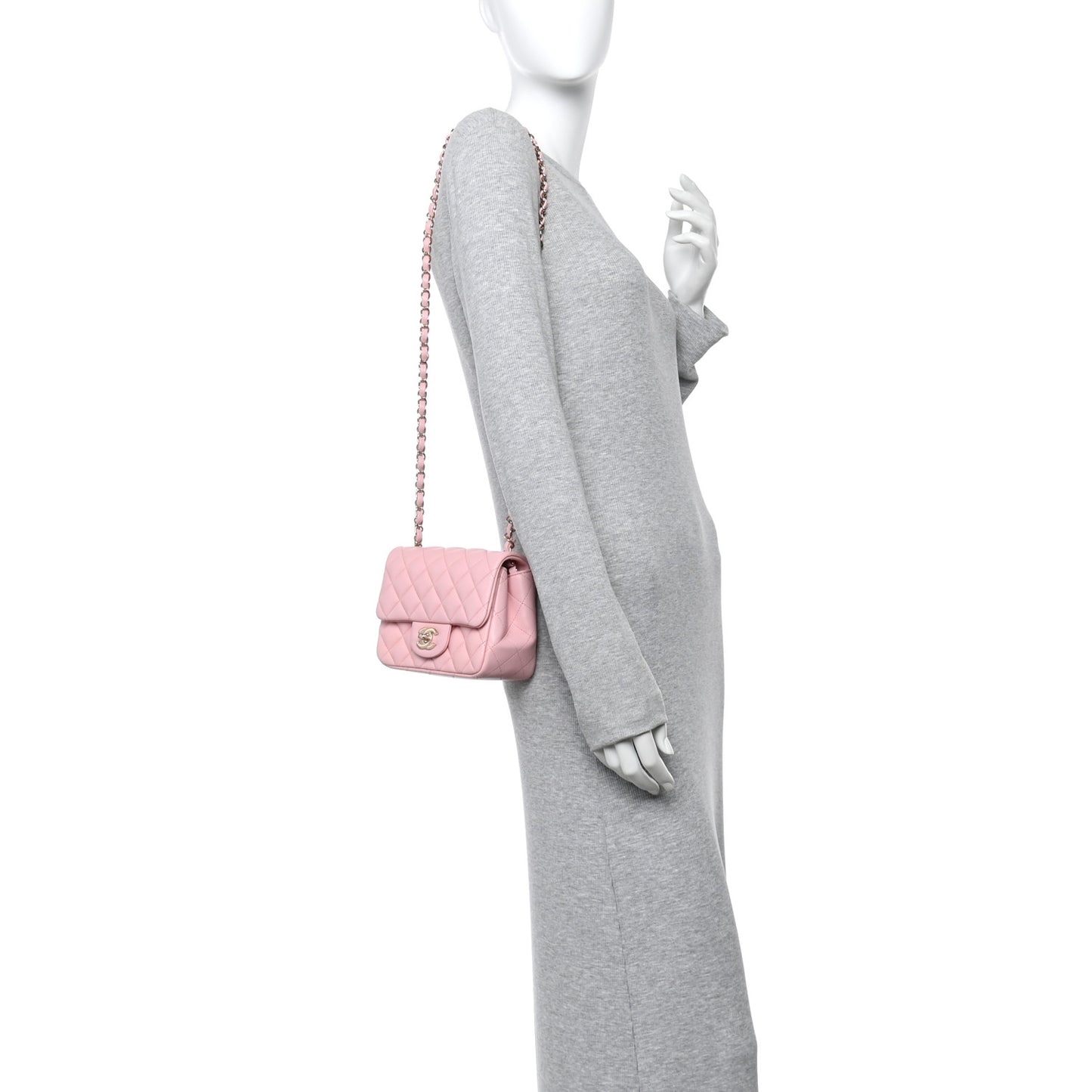 Lambskin Quilted Mini Square Flap Light Pink