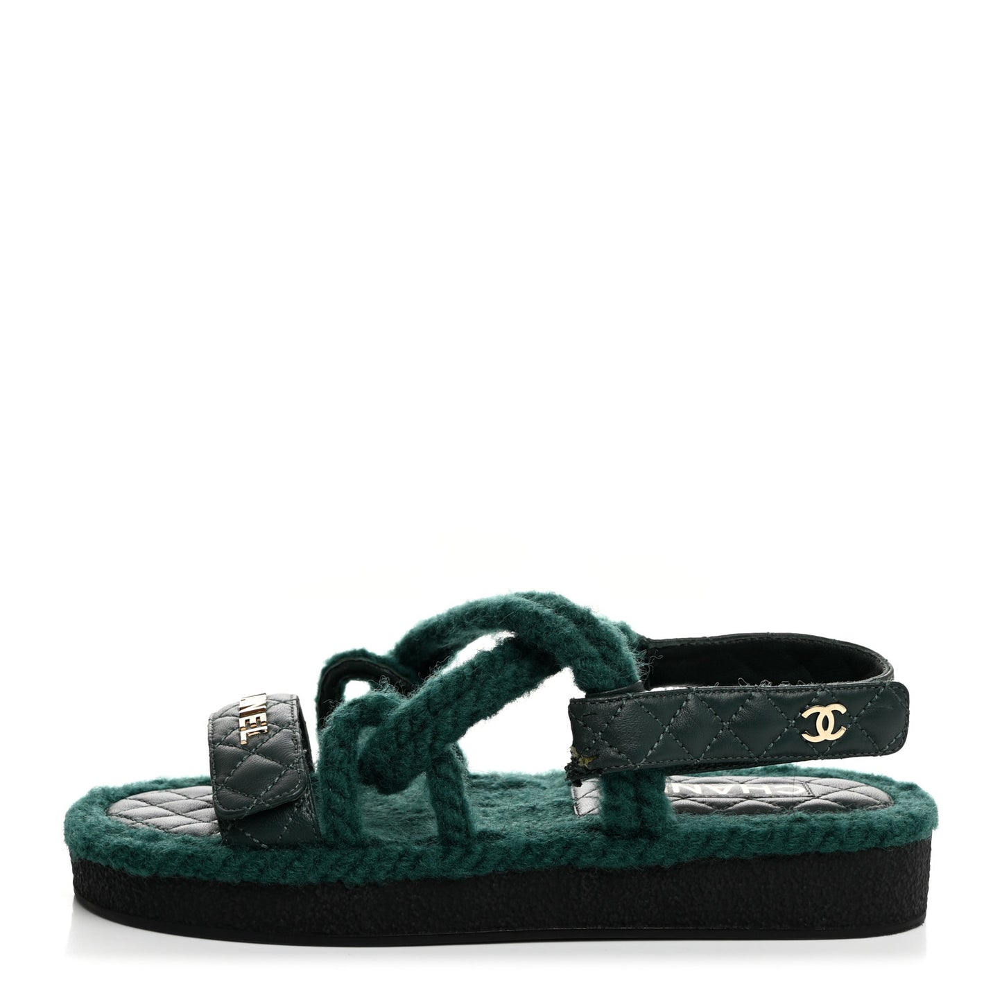 Cord Lambskin Quilted Logo Sandals 38 Green