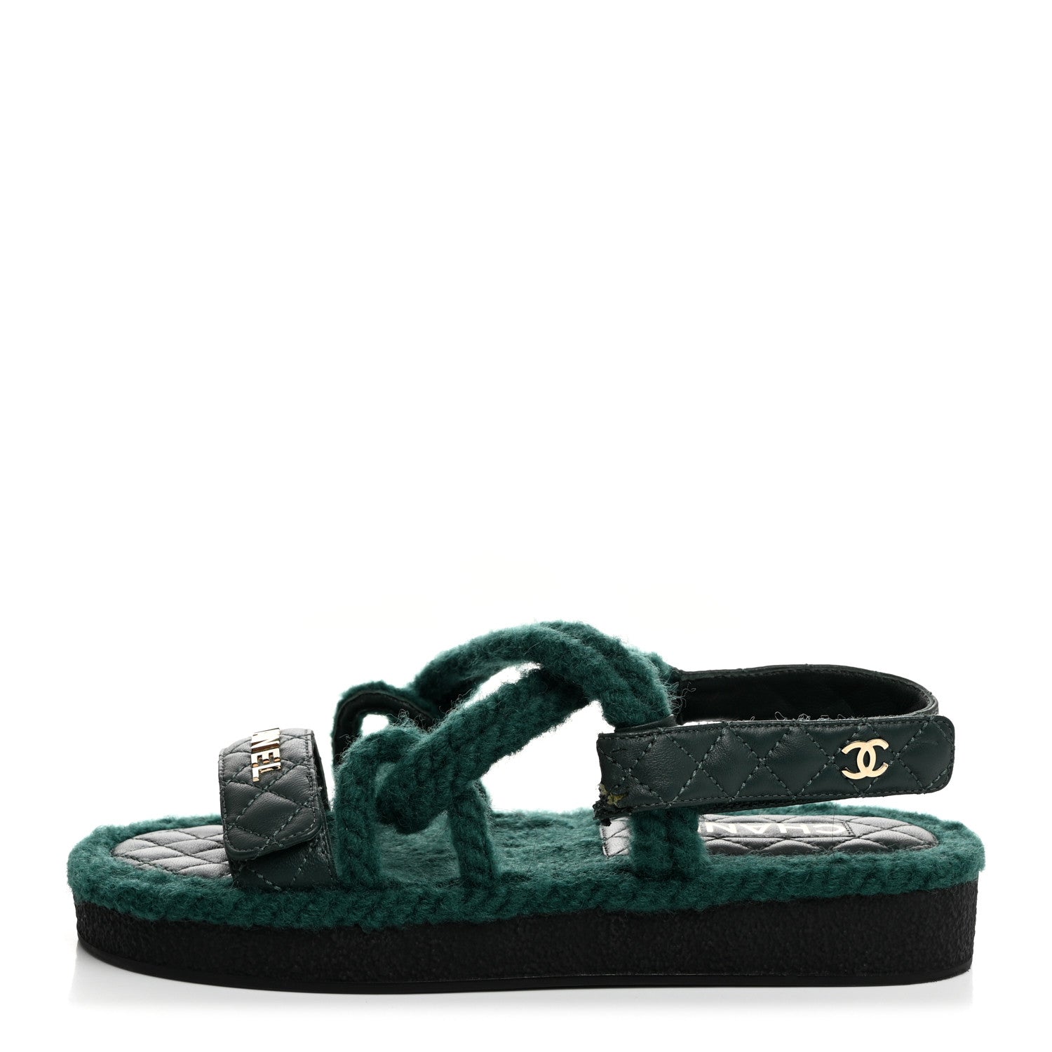 Chanel Cord Lambskin Quilted Logo Sandals 38 Green 1 of 8