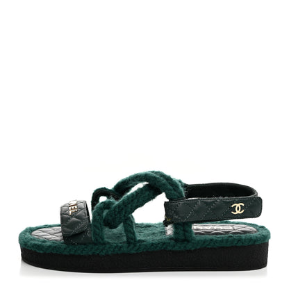 Chanel Cord Lambskin Quilted Logo Sandals 38 Green 1 of 8