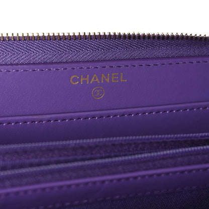 Chanel Caviar Quilted Large Gusset Zip Around Wallet Purple 6 of 9