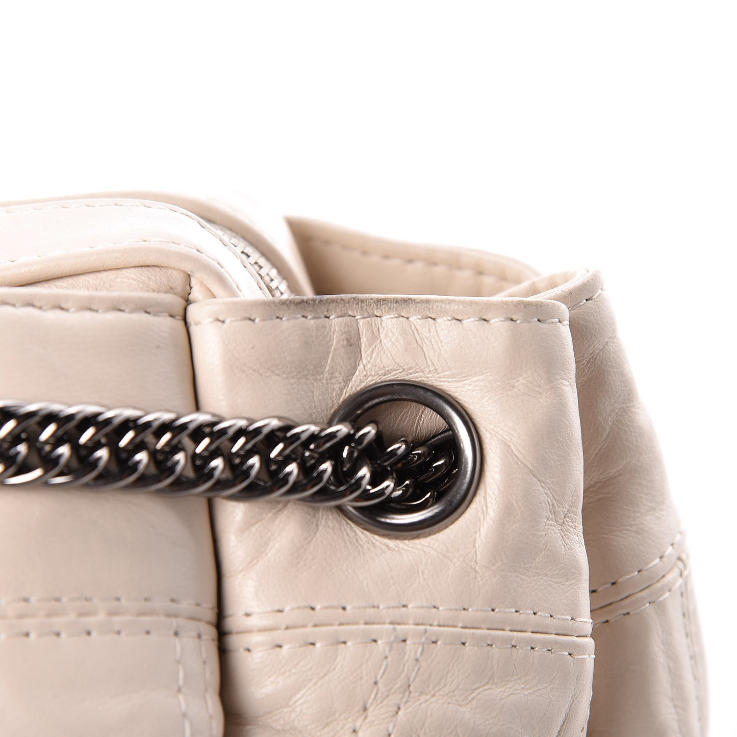Lambskin Square Stitched Lax Accordion Hobo White