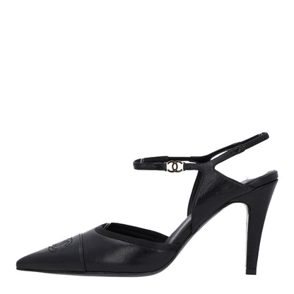Chanel Iridescent Lambskin Pointed Cap Toe CC Slingback Pumps 37.5 Black 1 of 10