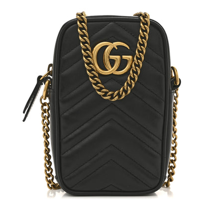 Gucci Calfskin Matelasse Mini GG Marmont Crossbody Bag Black 1 of 14