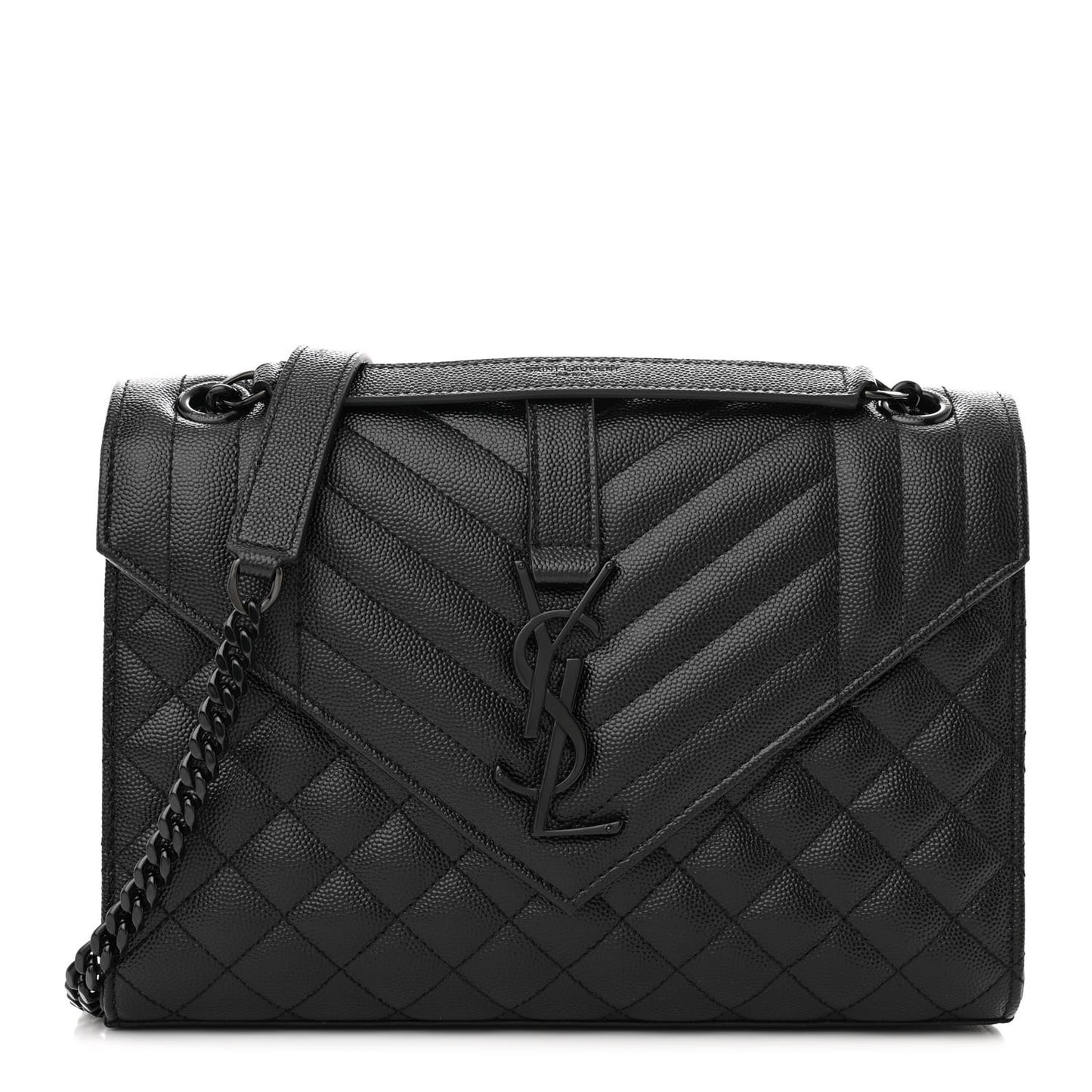Grain De Poudre Textured Mixed Matelasse Triquilt Medium Monogram Monochrome Satchel Black