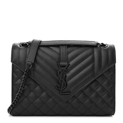 Saint Laurent Grain De Poudre Textured Mixed Matelasse Triquilt Medium Monogram Monochrome Satchel Black 1 of 9