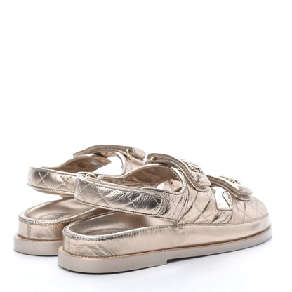 Chanel Metallic Lambskin Velcro Dad Sandals 38.5 Light Bronze 4 of 8
