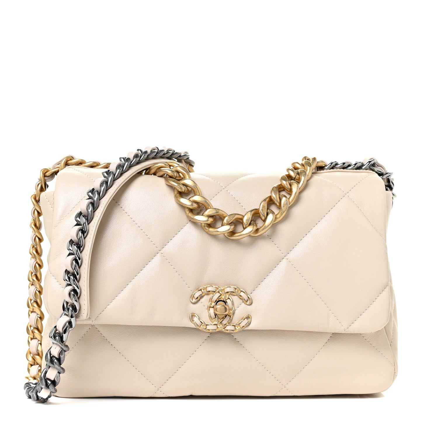 Goatskin Quilted Large Chanel 19 Flap Light Beige