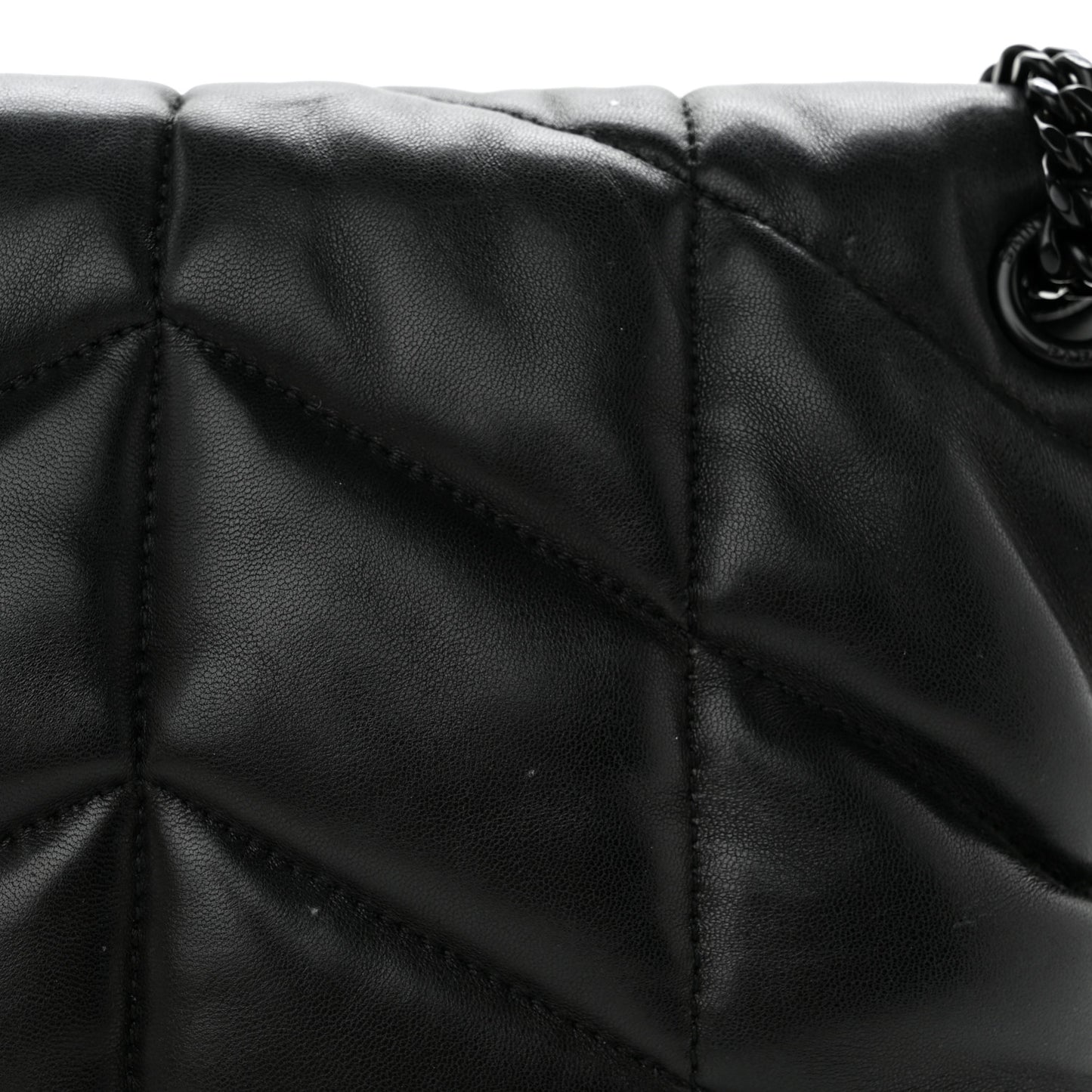Lambskin Quilted Monogram Monochrome Medium Loulou Puffer Chain Satchel Black