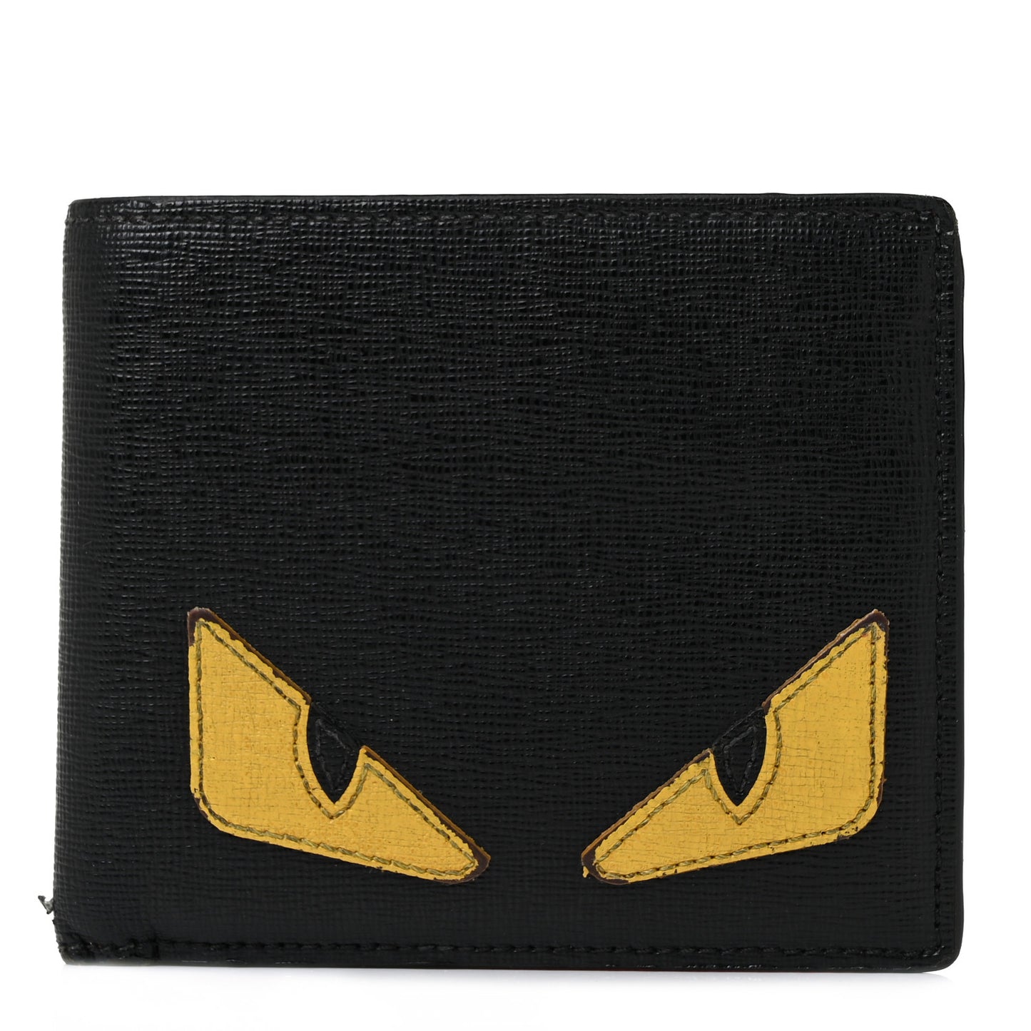Vitello Elite Monster Eyes Inlay Bi-Fold Wallet Black Giallo Rosso