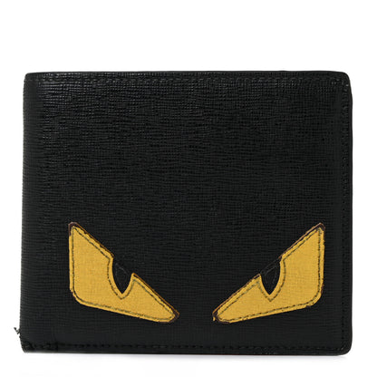 Fendi Vitello Elite Monster Eyes Inlay Bi-Fold Wallet Black Giallo Rosso 1 of 8