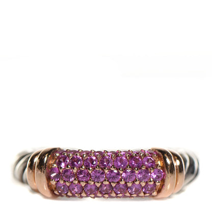 David Yurman Sterling Silver 18K Rose Gold Pink Sapphire Cable Candy Metro Ring 7.25 1 of 5