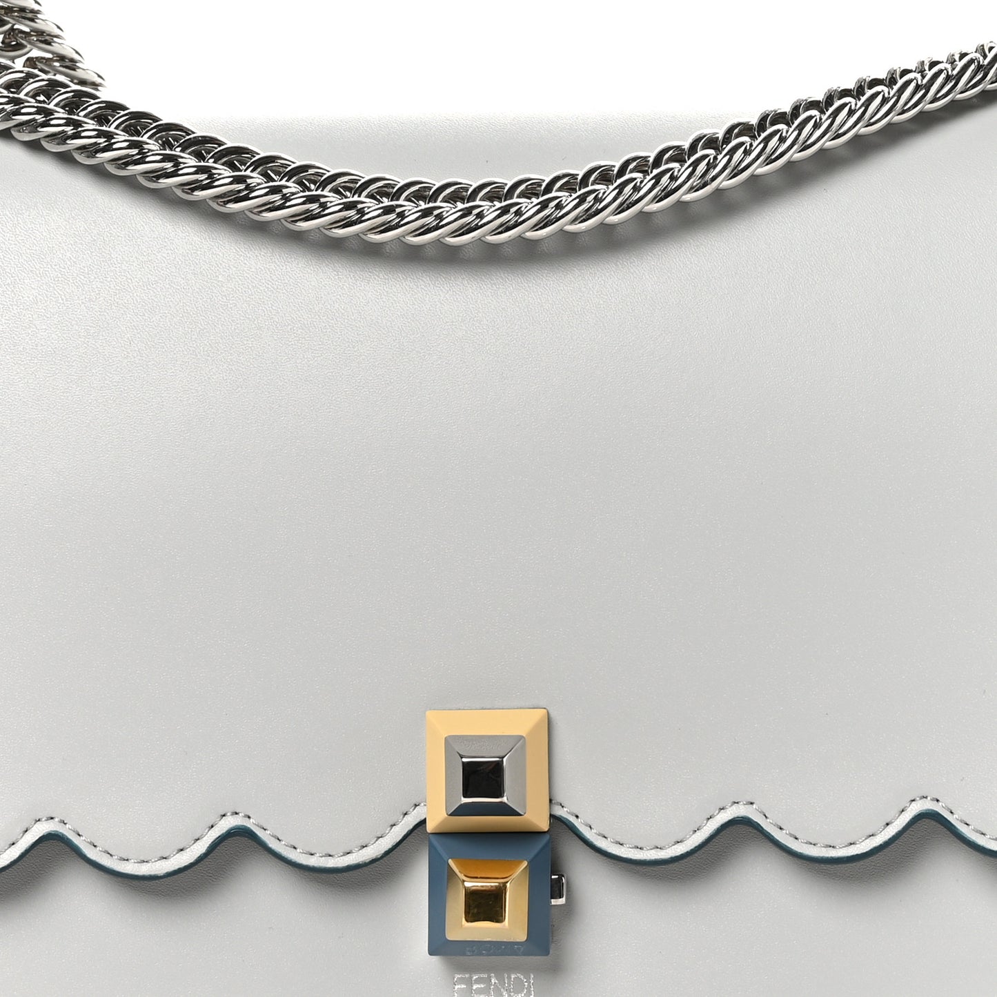 Vitello Liberty Scalloped Studded Kan I Shoulder Bag Grigio Perla