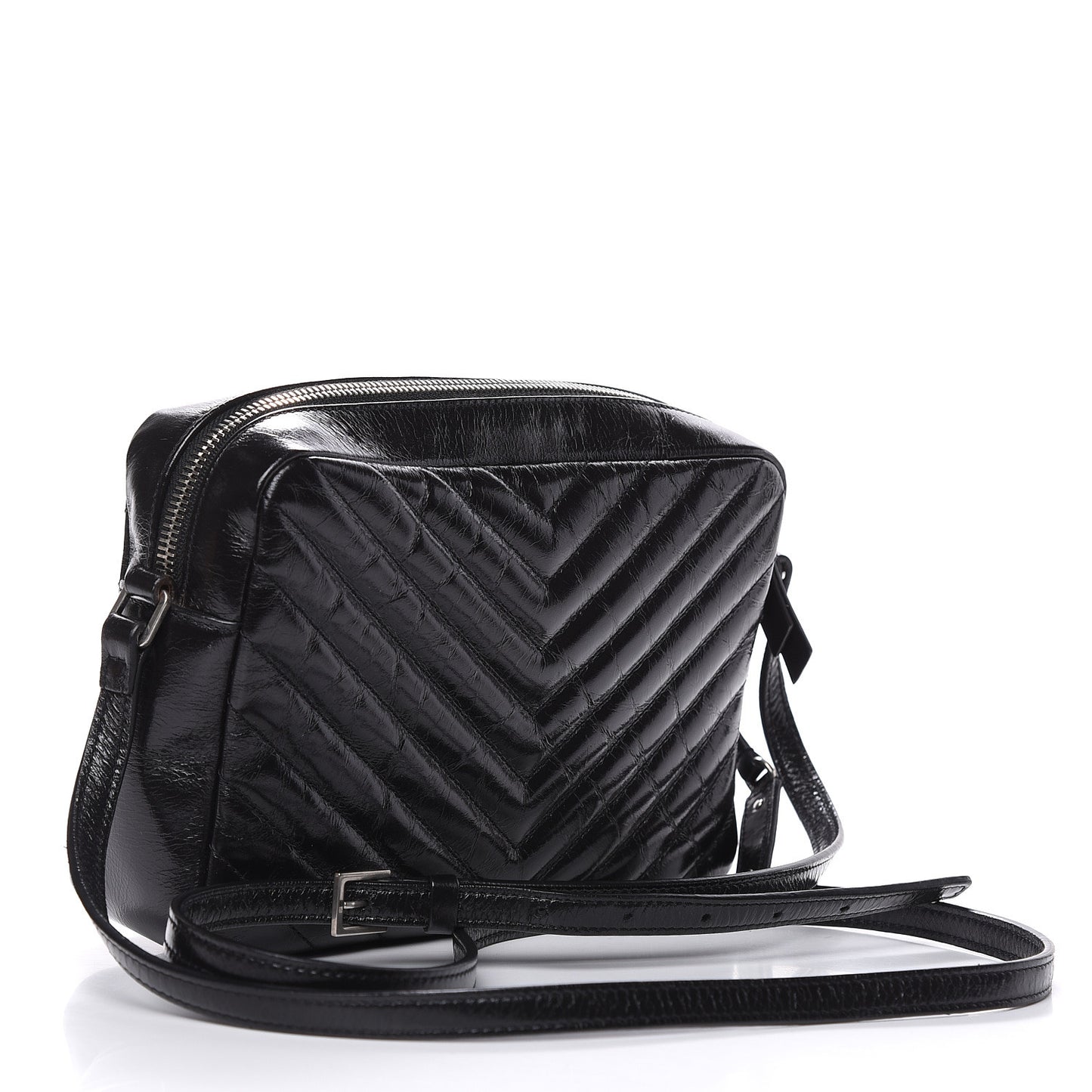 Cracked Shiny Calfskin Matelasse Monogram Lou Camera Bag Black