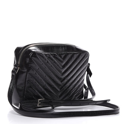 Saint Laurent Cracked Shiny Calfskin Matelasse Monogram Lou Camera Bag Black 3 of 9