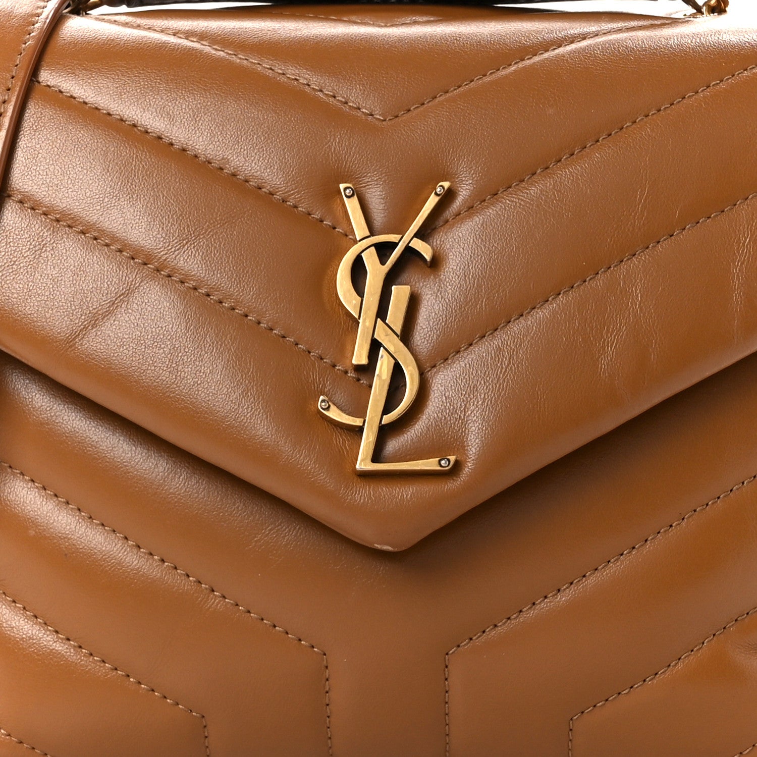 Saint Laurent Calfskin Y Quilted Monogram Small Loulou Chain Satchel Dark Natural 9 of 12
