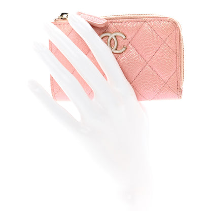 Chanel Iridescent Caviar Quilted Zipped Key Holder Case Rose Pink 2 of 12
