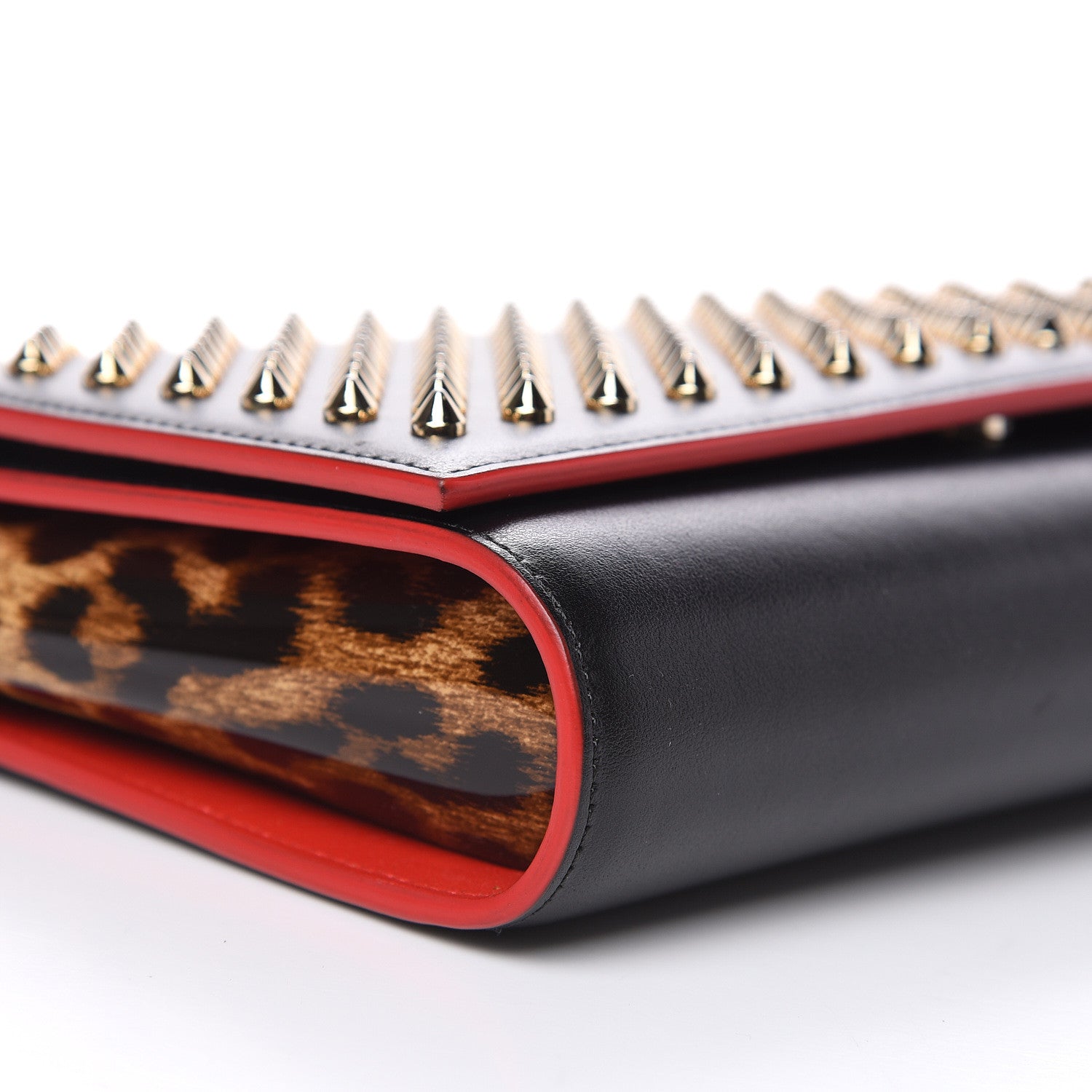 Christian Louboutin Calfskin Patent Leopard Spikes Paloma Clutch Black 8 of 12
