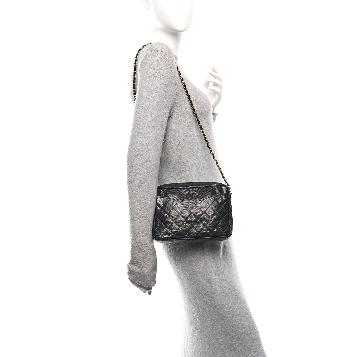 Chanel Lizard Quilted Small Tassel Camera Case Black 2 of 11