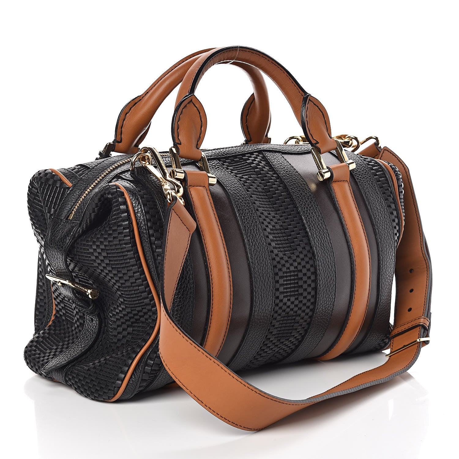 Burberry Calfskin Raffia Prorsum Bowling Black Brown 3 of 10