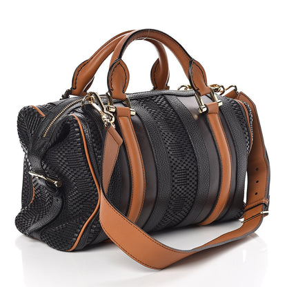 Burberry Calfskin Raffia Prorsum Bowling Black Brown 3 of 10
