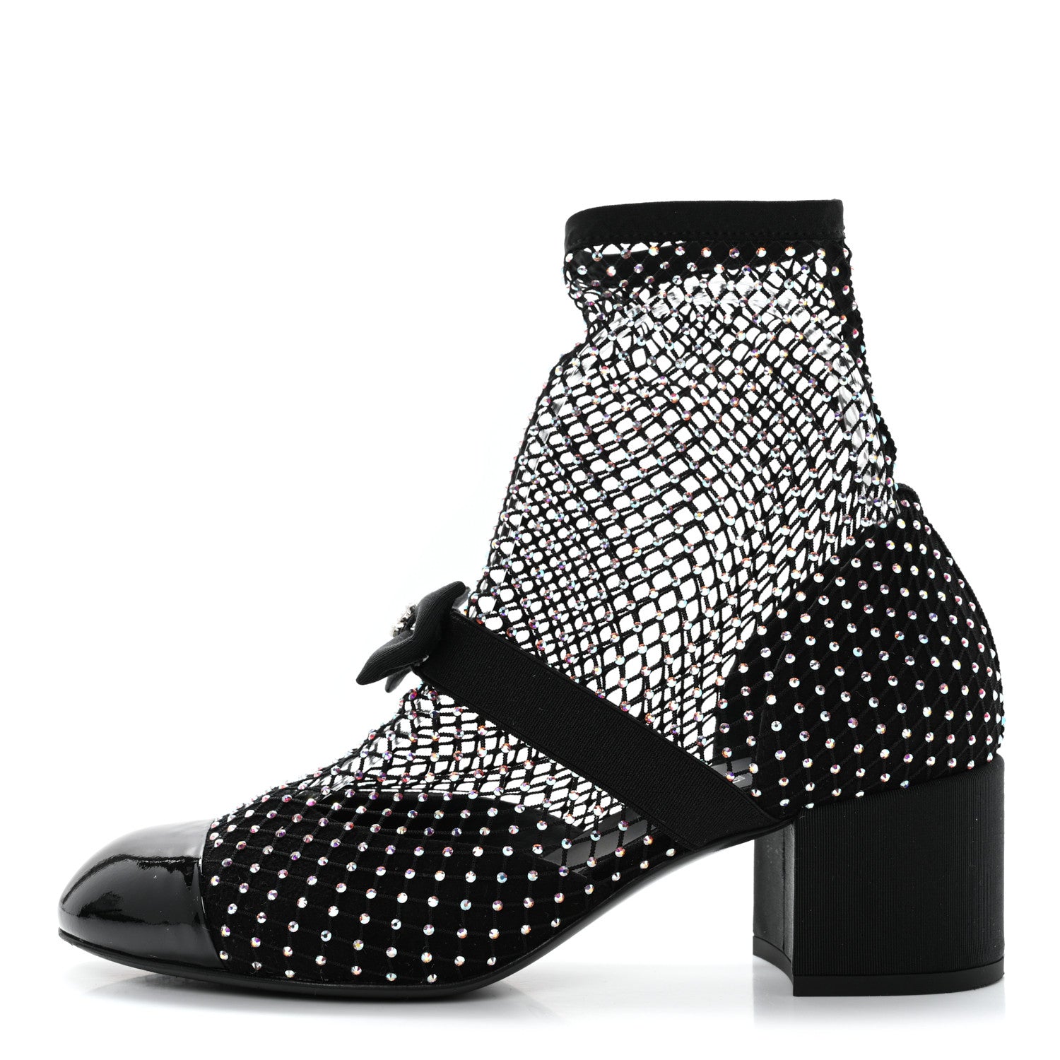Chanel Resille Strass Kid Suede Patent Mary Jane Short Boots 38 Black 1 of 10