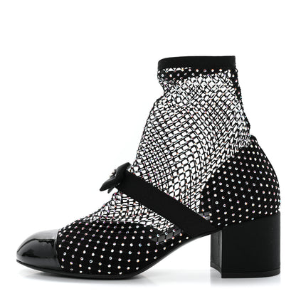 Chanel Resille Strass Kid Suede Patent Mary Jane Short Boots 38 Black 1 of 10