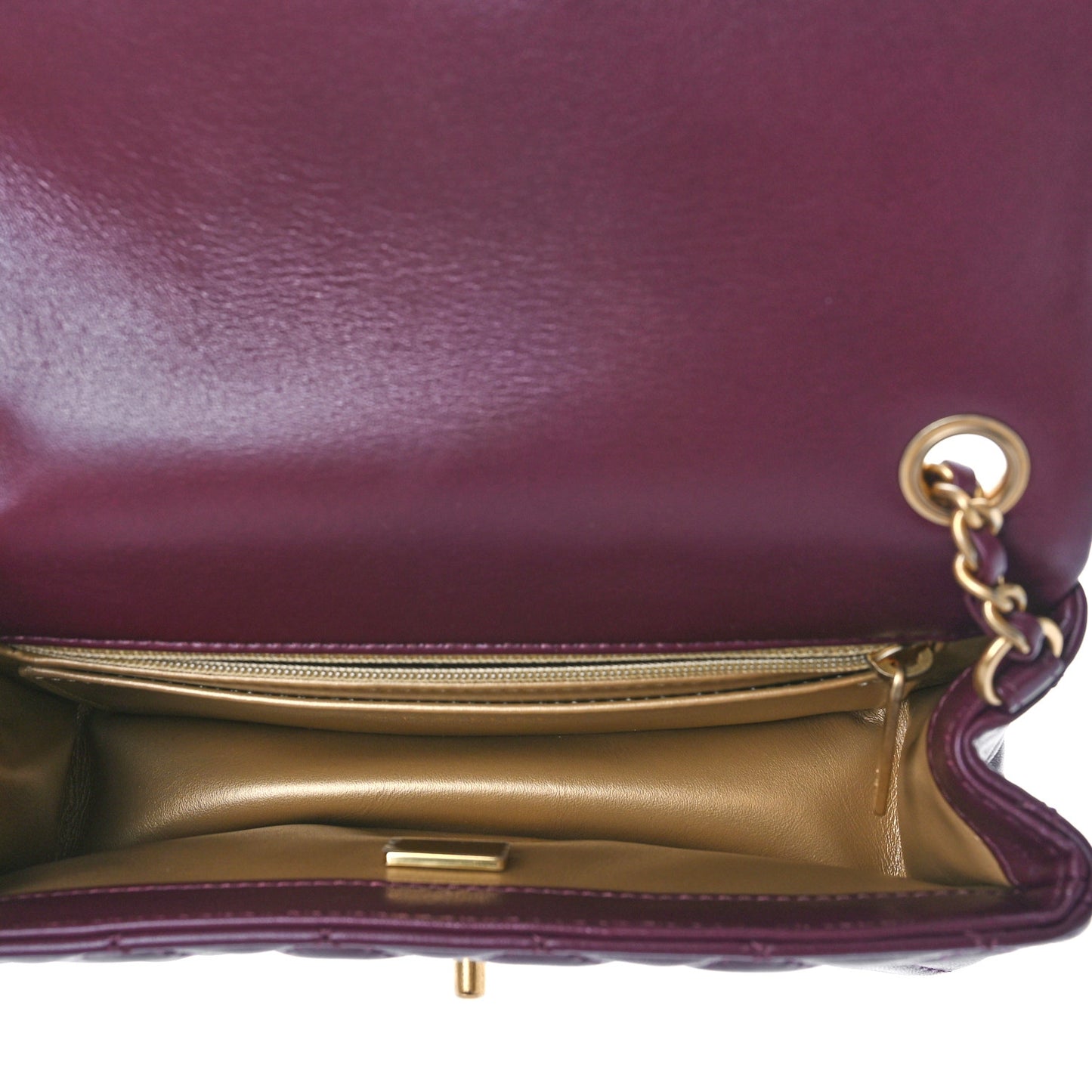 Lambskin Quilted Mini Rectangular Pearl Crush Flap Burgundy