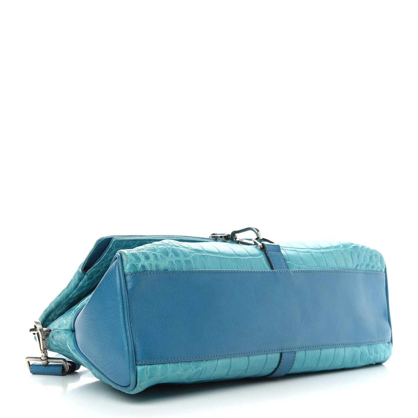 Calfskin Crocodile Embossed Shoulder Bag Blue