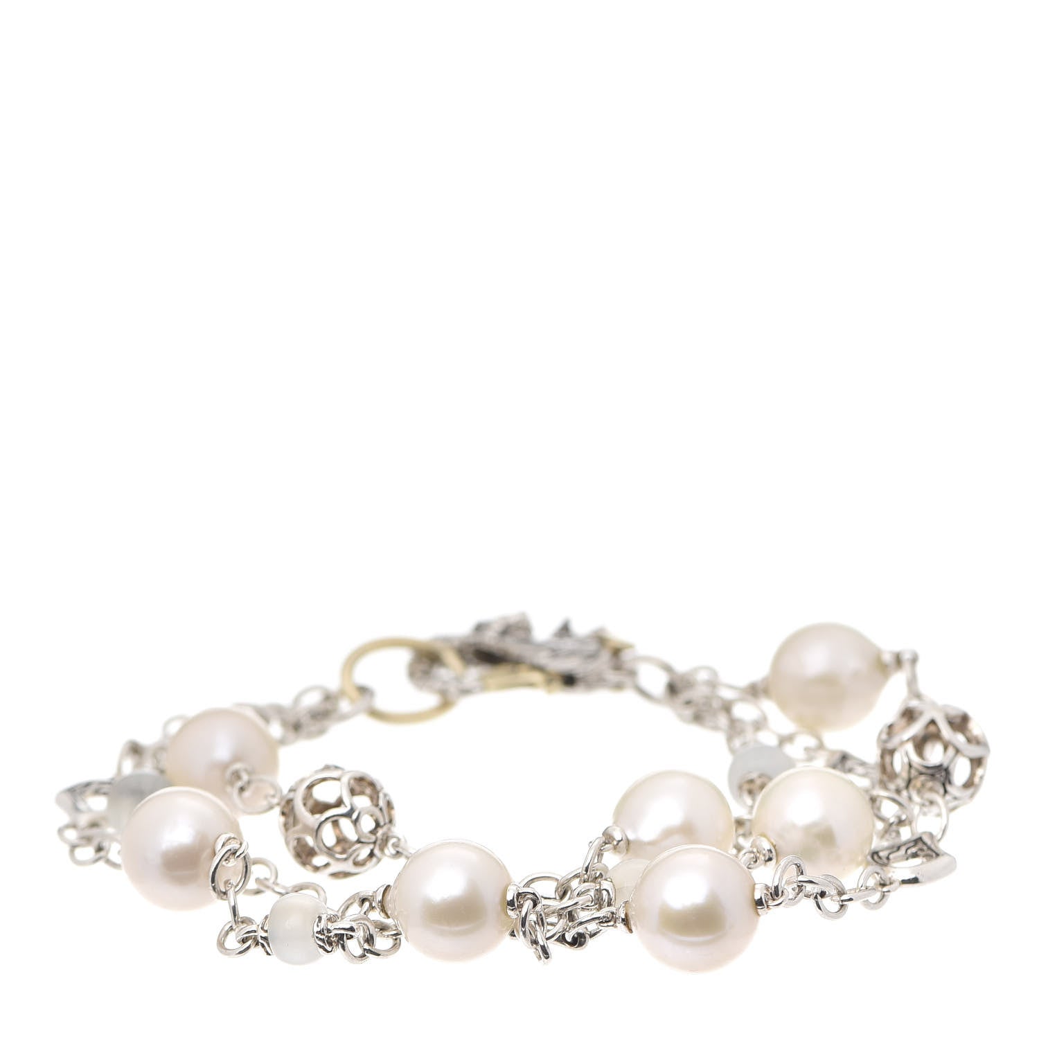 John Hardy Sterling Silver 18k Yellow Gold Pearl Moonstone Ruby Naga Dragon Three Strand Bracelet 1 of 5
