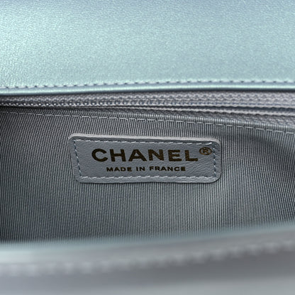 Chanel Iridescent Glazed Calfskin Quilted New Medium Boy Flap Light Blue 6 of 13