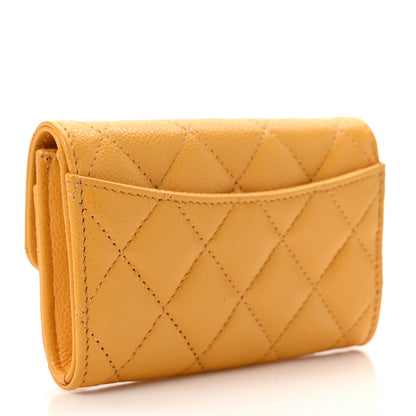 Chanel Caviar Quilted Flap Card Holder Wallet Yellow 3 of 9