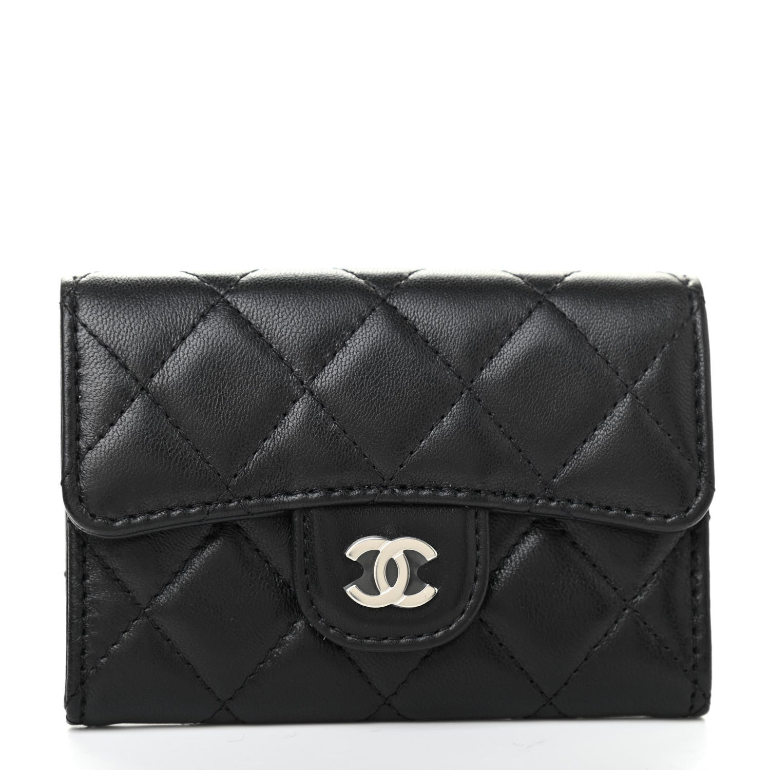 Chanel Lambskin Quilted Flap Card Holder Wallet Black 1 of 8