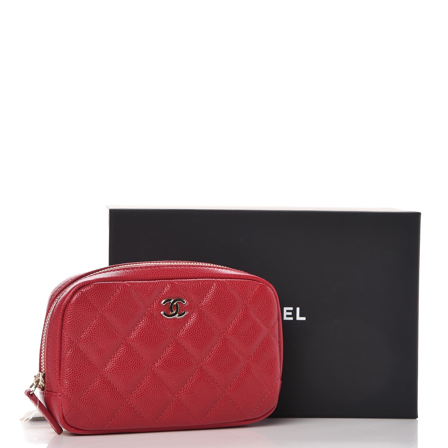 Chanel Caviar Quilted Small Curvy Pouch Cosmetic Case Dark Pink 8 of 8