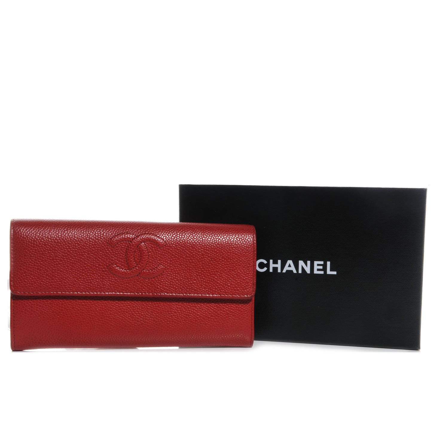 Caviar Large Gusset Flap Wallet Red