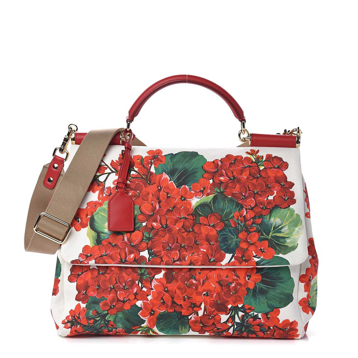 Dolce & Gabbana Canvas Court Printed Floral Extra Large Sicily Satchel Red Multicolor 1 of 11