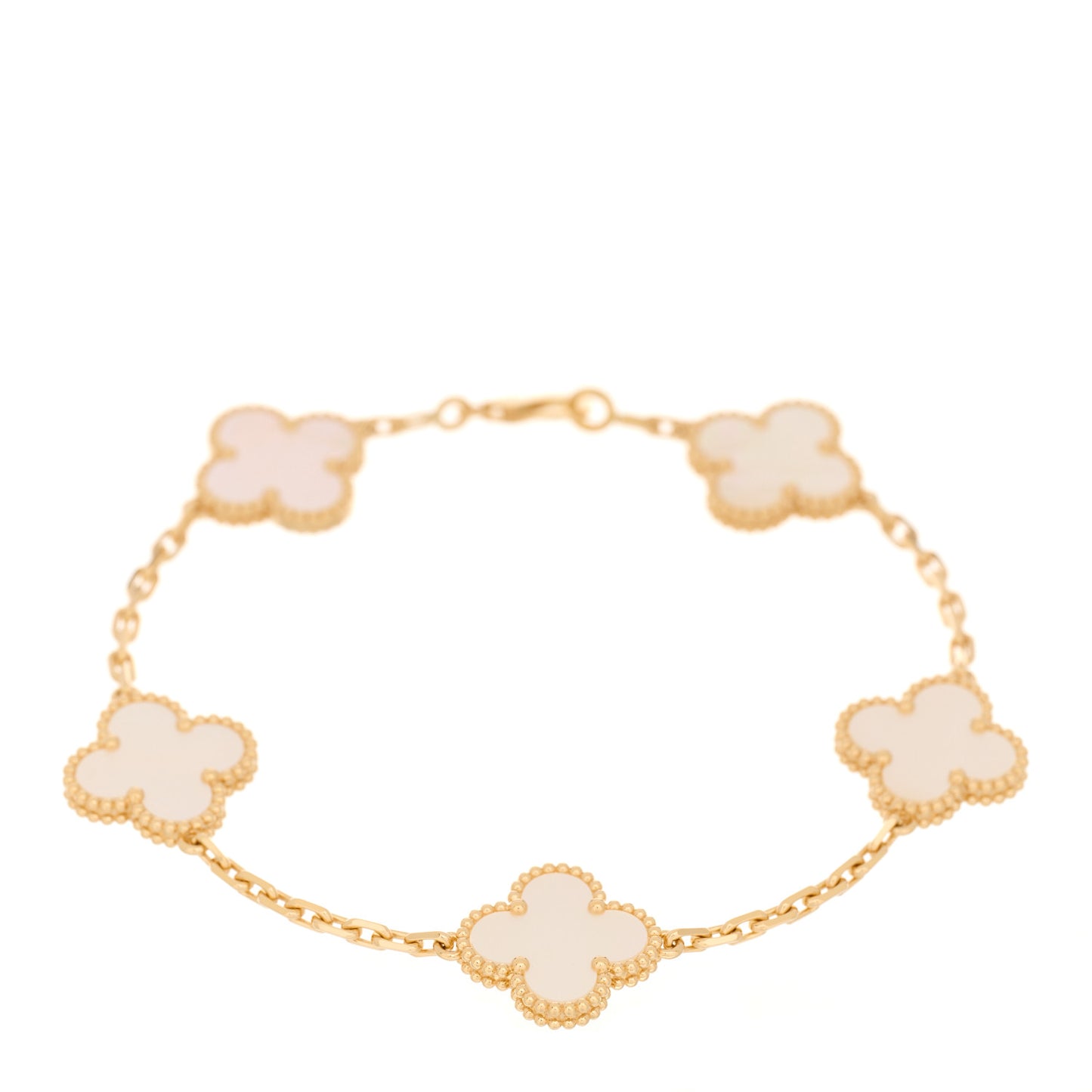 18K Yellow Gold Mother of Pearl 5 Motifs Vintage Alhambra Bracelet