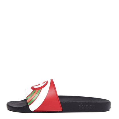 Gucci Rubber GG Rainbow Mens Pursuit Pool Slide Sandals 11 Live Red Multicolor 1 of 11