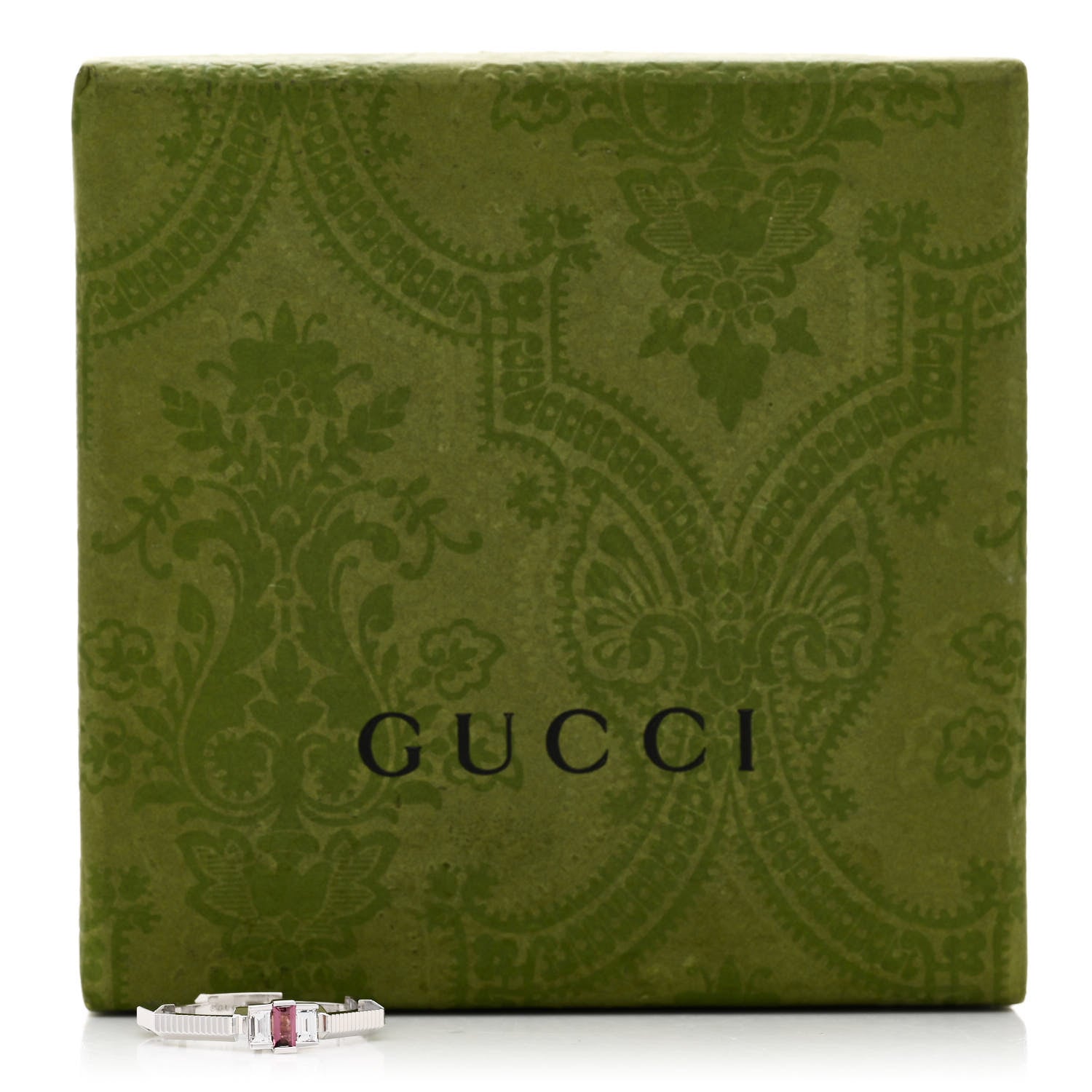 Gucci 18K White Gold Diamond Rubelite Link to Love Ring 54 6.75 7 of 7