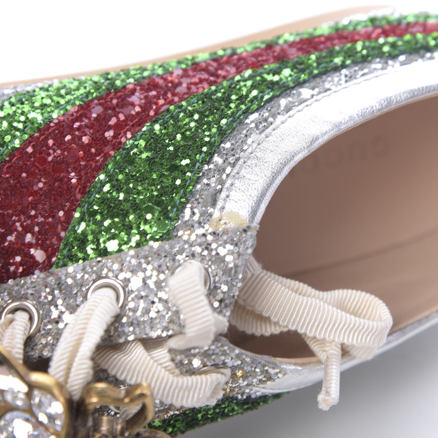 Gucci Glitter Fabric Web Falacer Sneakers 37 Silver 10 of 11
