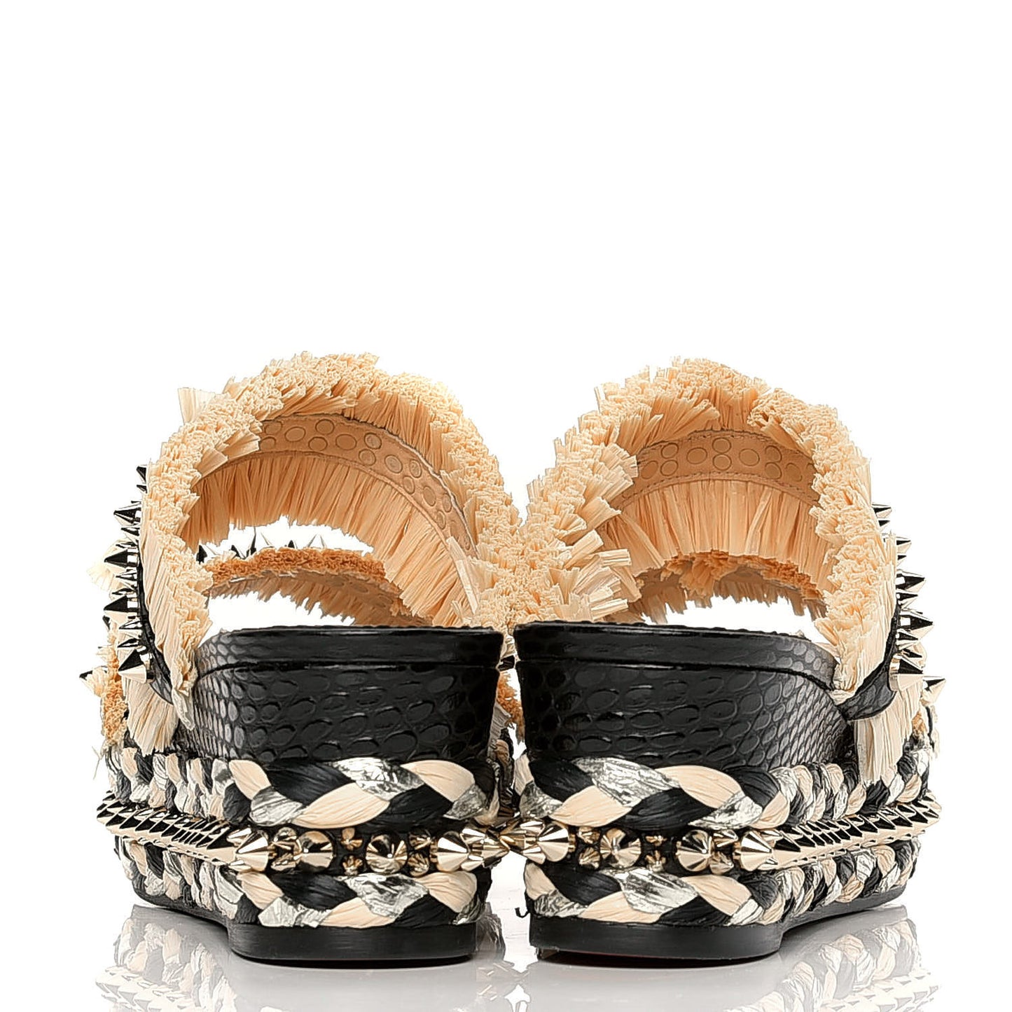 Jurassic Calfskin Rafia Voltinoudou 60 Spike Flatform Sandals 39 Black Savane