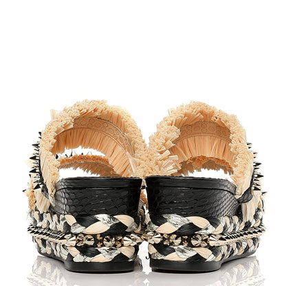 Christian Louboutin Jurassic Calfskin Rafia Voltinoudou 60 Spike Flatform Sandals 39 Black Savane 5 of 6