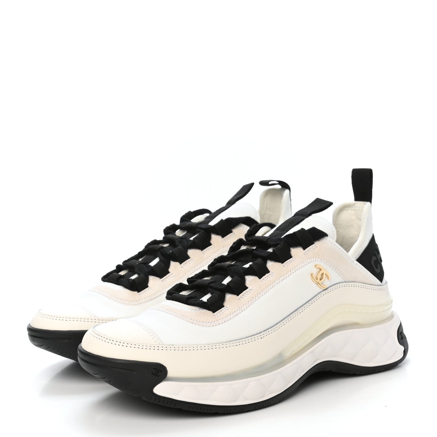 Velvet Calfskin Mixed Fibers CC Sneakers 38 Ivory Black
