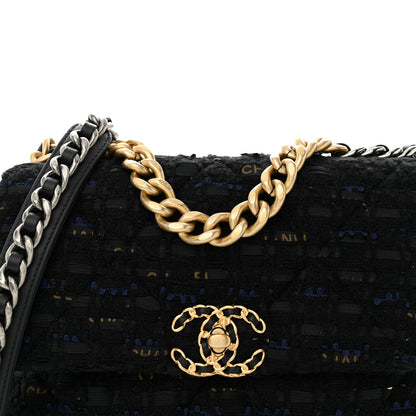 Chanel Tweed Quilted Medium Chanel 19 Flap Black Navy Gold 8 of 10