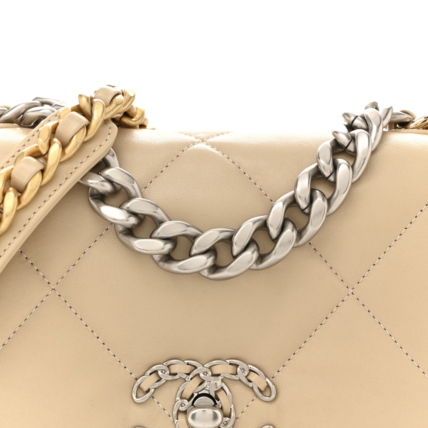 Lambskin Quilted Medium Chanel 19 Flap Beige