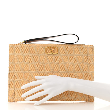 Valentino Garavani Raffia Toile Iconographe Vlogo Pouch Beige 2 of 8
