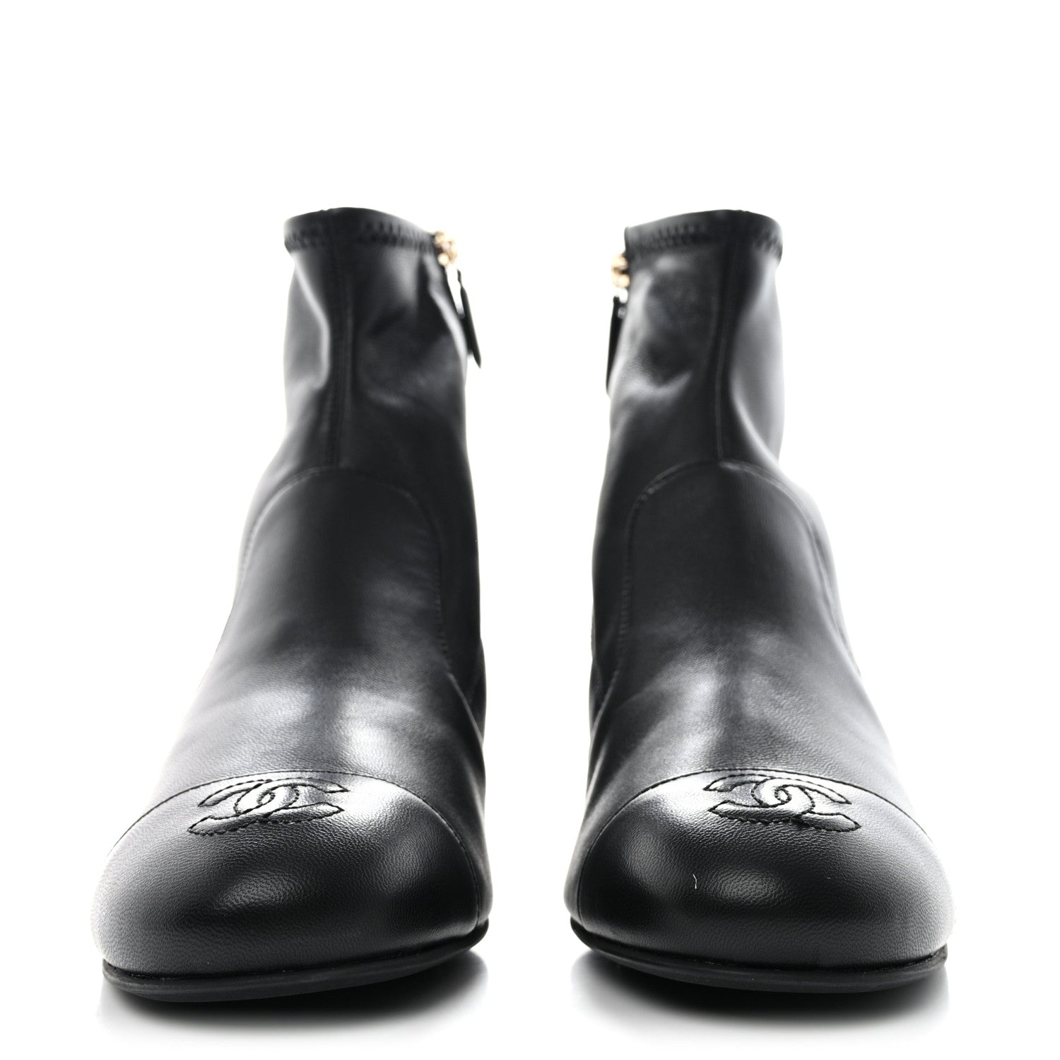 Chanel Lambskin Ankle Boots 38.5 Ivory Black 2 of 8