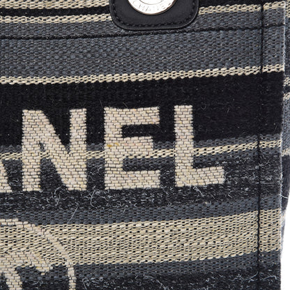 Chanel Striped Canvas Small Deauville Tote Grey Black 8 of 9