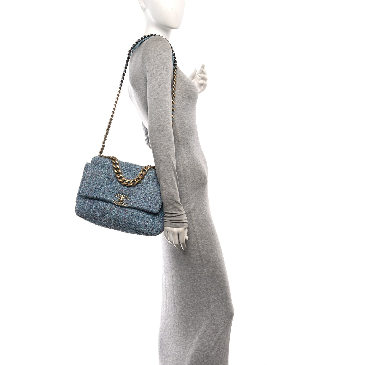 Chanel Tweed Quilted Large Chanel 19 Flap Blue Multicolor 2 of 10