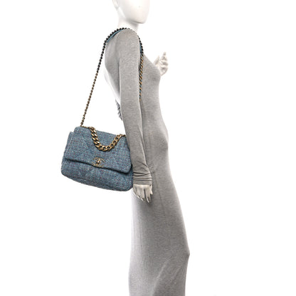 Chanel Tweed Quilted Large Chanel 19 Flap Blue Multicolor 2 of 10